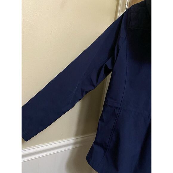 New Balance Quilted Fleece Running Jacket Navy Hooded Zip Side Pockets Sz Small - Picture 10 of 16